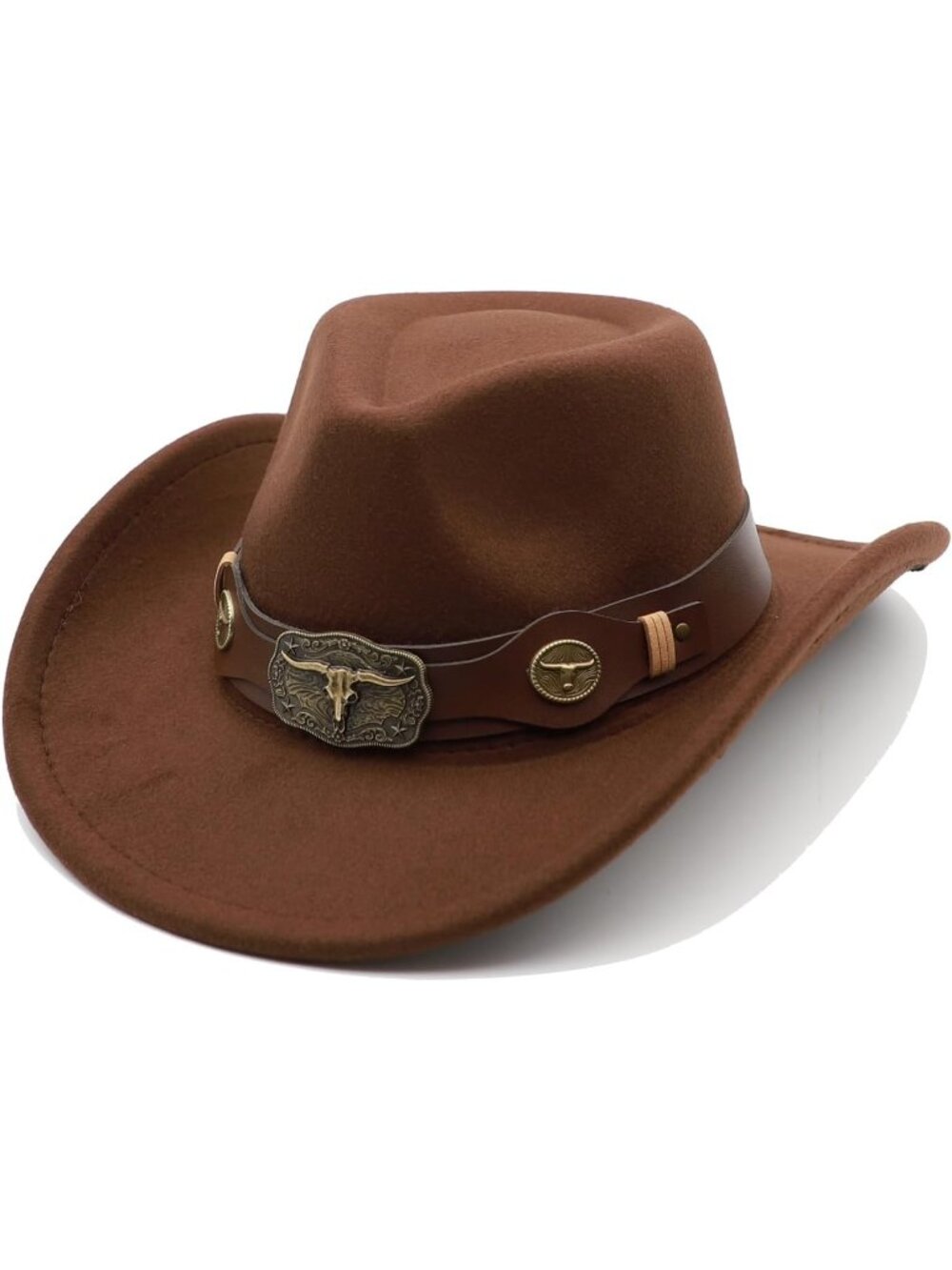 Unisex Coffee Wide Brim Felt Buckle Fedora Country Western Cowboy Hat